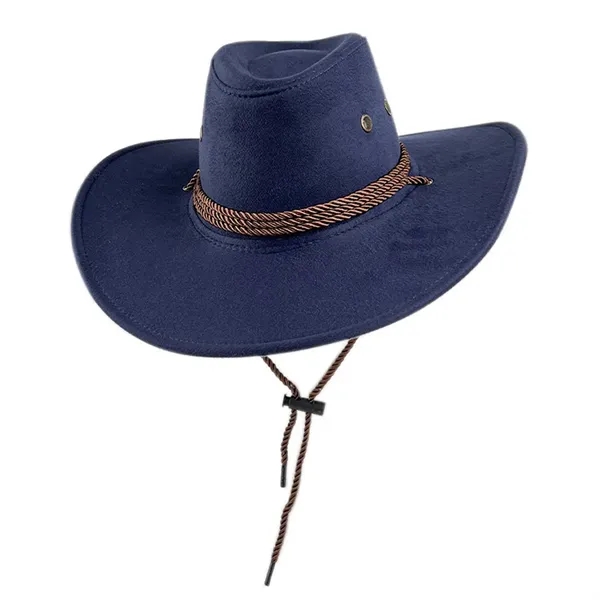 Suede Western Western Cowboy Wide Brim Sun Hat With Strap - Suede Western Western Cowboy Wide Brim Sun Hat With Strap - Image 5 of 8