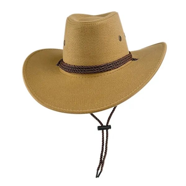 Suede Western Western Cowboy Wide Brim Sun Hat With Strap - Suede Western Western Cowboy Wide Brim Sun Hat With Strap - Image 6 of 8