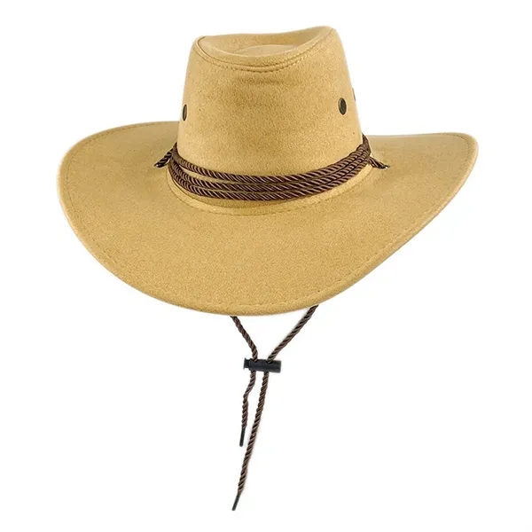 Suede Western Western Cowboy Wide Brim Sun Hat With Strap - Suede Western Western Cowboy Wide Brim Sun Hat With Strap - Image 7 of 8