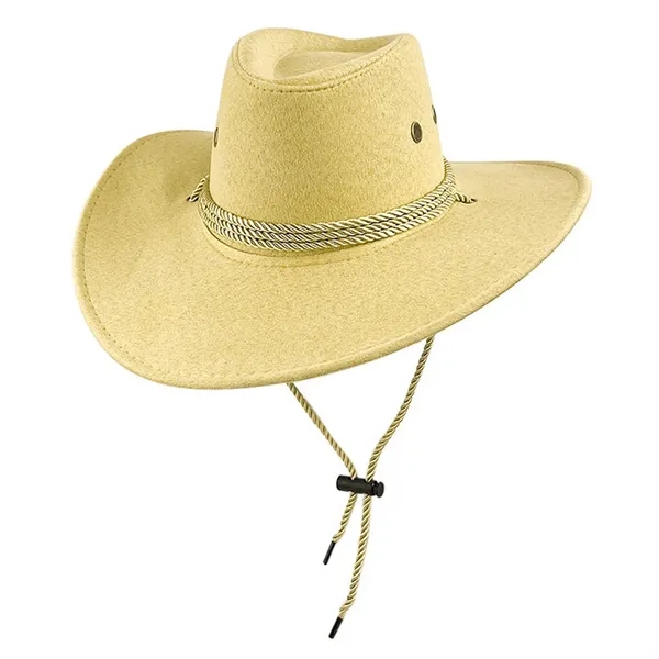 Suede Western Western Cowboy Wide Brim Sun Hat With Strap - Suede Western Western Cowboy Wide Brim Sun Hat With Strap - Image 8 of 8
