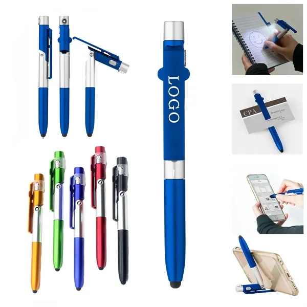 LED Light Stylus Ballpoint Pen with Foldable Phone Holder - LED Light Stylus Ballpoint Pen with Foldable Phone Holder - Image 0 of 3