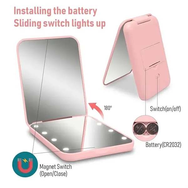 LED Lighted Travel Makeup Mirror - LED Lighted Travel Makeup Mirror - Image 2 of 4