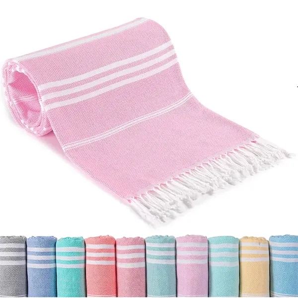 Turkish Striped Fringed Beach Sand Free Towel - Turkish Striped Fringed Beach Sand Free Towel - Image 0 of 5