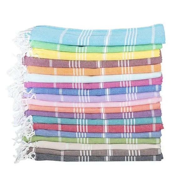 Turkish Striped Fringed Beach Sand Free Towel - Turkish Striped Fringed Beach Sand Free Towel - Image 1 of 5