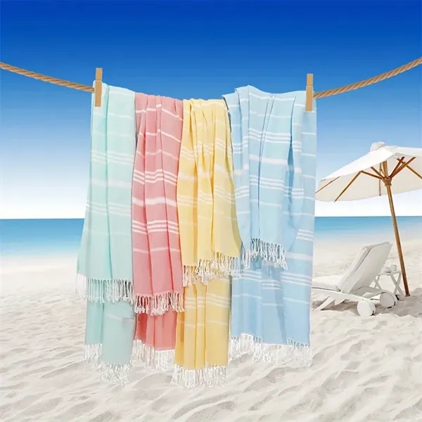 Turkish Striped Fringed Beach Sand Free Towel - Turkish Striped Fringed Beach Sand Free Towel - Image 4 of 5