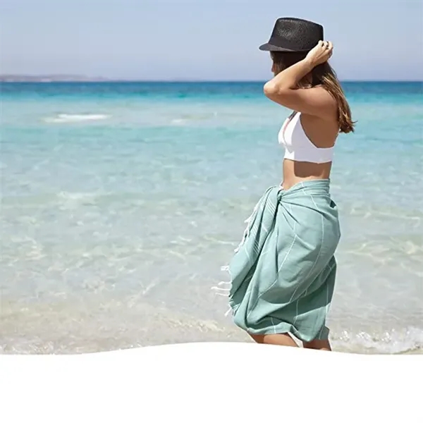 Turkish Striped Fringed Beach Sand Free Towel - Turkish Striped Fringed Beach Sand Free Towel - Image 5 of 5