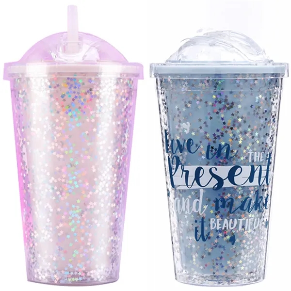 16Oz Glitter Plastic Straw Cup - 16Oz Glitter Plastic Straw Cup - Image 2 of 7