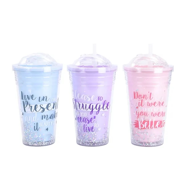 16Oz Glitter Plastic Straw Cup - 16Oz Glitter Plastic Straw Cup - Image 3 of 7