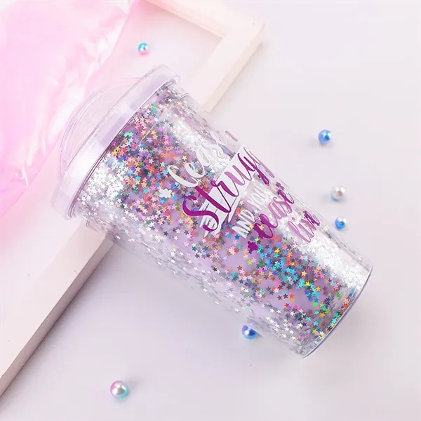 16Oz Glitter Plastic Straw Cup - 16Oz Glitter Plastic Straw Cup - Image 5 of 7