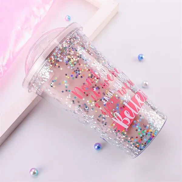 16Oz Glitter Plastic Straw Cup - 16Oz Glitter Plastic Straw Cup - Image 7 of 7