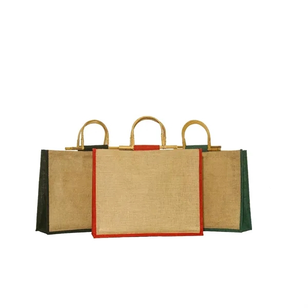 Eco-Friendly Jute Tote with Cane Handles - Eco-Friendly Jute Tote with Cane Handles - Image 2 of 2