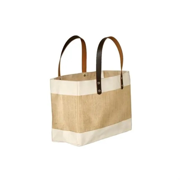 Stylish Laminated Jute & Cotton Tote with Leather Handles - Stylish Laminated Jute & Cotton Tote with Leather Handles - Image 0 of 2
