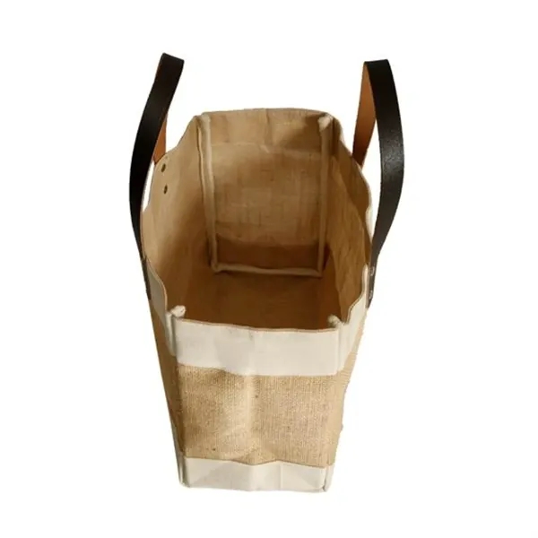 Stylish Laminated Jute & Cotton Tote with Leather Handles - Stylish Laminated Jute & Cotton Tote with Leather Handles - Image 1 of 2
