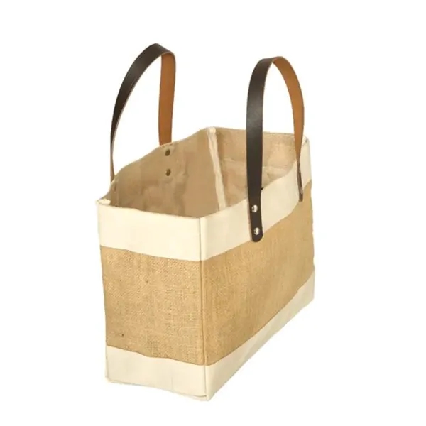 Stylish Laminated Jute & Cotton Tote with Leather Handles - Stylish Laminated Jute & Cotton Tote with Leather Handles - Image 2 of 2