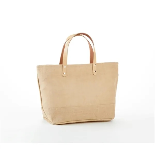 Compact Jute Tote with Leather Handles & Secure Closure - Compact Jute Tote with Leather Handles & Secure Closure - Image 1 of 3