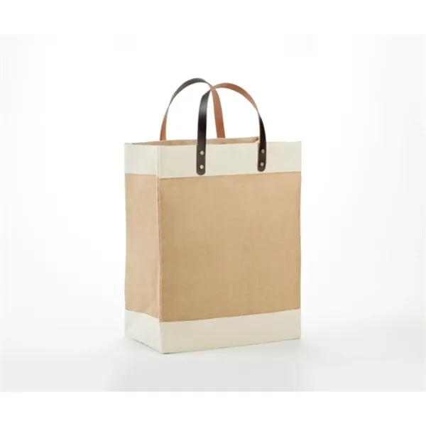 Laminated Jute Tote Bag with Cotton Accents and Leather Hand - Laminated Jute Tote Bag with Cotton Accents and Leather Hand - Image 0 of 3