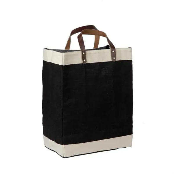 Laminated Jute Tote Bag with Cotton Accents and Leather Hand - Laminated Jute Tote Bag with Cotton Accents and Leather Hand - Image 1 of 3