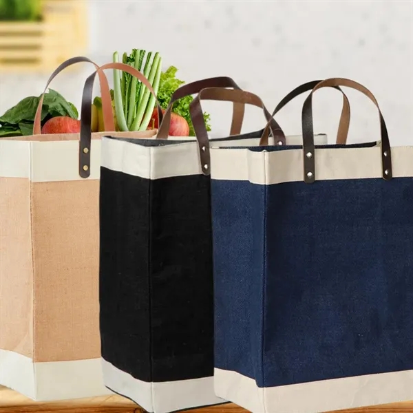 Laminated Jute Tote Bag with Cotton Accents and Leather Hand - Laminated Jute Tote Bag with Cotton Accents and Leather Hand - Image 3 of 3