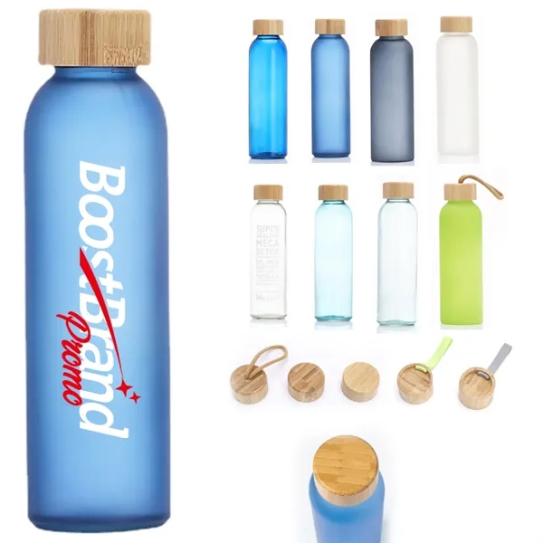 Colorful Frosted Glass Water Bottle with Bamboo Lid - Colorful Frosted Glass Water Bottle with Bamboo Lid - Image 0 of 4