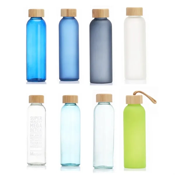 Colorful Frosted Glass Water Bottle with Bamboo Lid - Colorful Frosted Glass Water Bottle with Bamboo Lid - Image 2 of 4