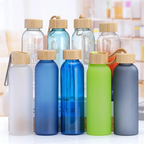 Colorful Frosted Glass Water Bottle with Bamboo Lid - Colorful Frosted Glass Water Bottle with Bamboo Lid - Image 3 of 4