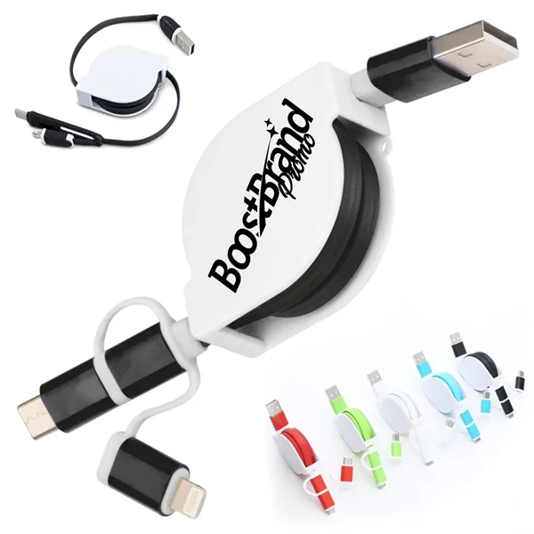 Retractable 3-in-1 Charging Cable W/ Custom Logo - Retractable 3-in-1 Charging Cable W/ Custom Logo - Image 0 of 4