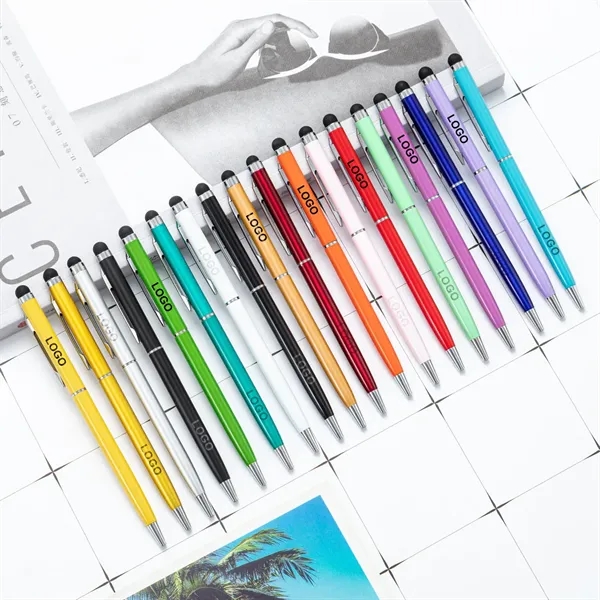Slim Custom Metal Stylus Ballpoint Pen with 20+ Colors - Slim Custom Metal Stylus Ballpoint Pen with 20+ Colors - Image 0 of 19