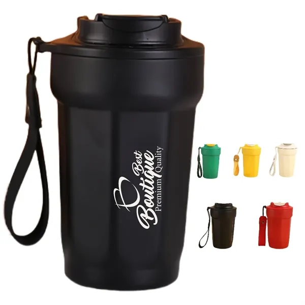 Insulated Travel Coffee Mug With Carrying Handle Strap - Insulated Travel Coffee Mug With Carrying Handle Strap - Image 0 of 2