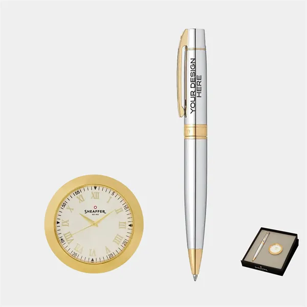 SHEAFFER® Gift Set Chrome 300 Ballpoint Pen w/ Table Clock - SHEAFFER® Gift Set Chrome 300 Ballpoint Pen w/ Table Clock - Image 0 of 8
