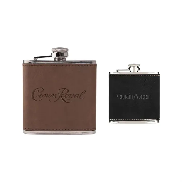Leatherette Wrapped 6 Oz. Stainless Steel Hip Flask - Leatherette Wrapped 6 Oz. Stainless Steel Hip Flask - Image 0 of 2