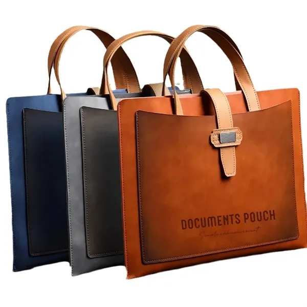 A4 Executive Faux PU Leather File Tote Bag for Business - A4 Executive Faux PU Leather File Tote Bag for Business - Image 3 of 6