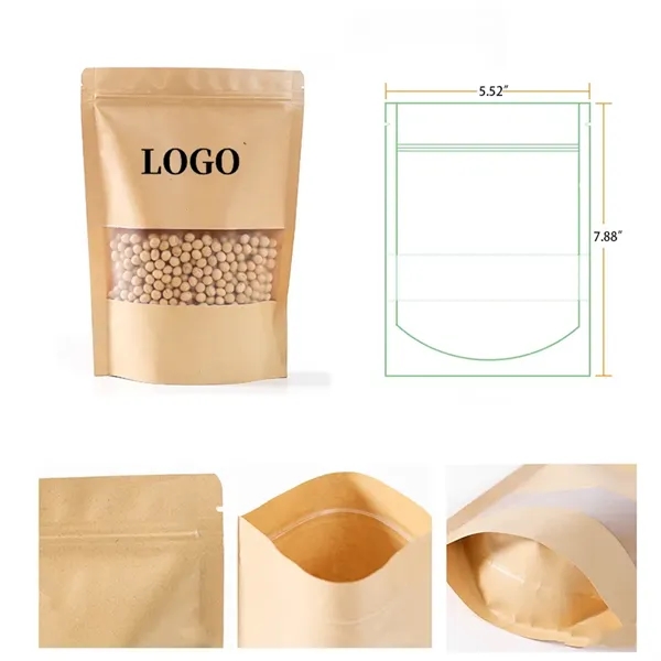 Resealable kraft Paper Stand Up Food Storage Bag With Window - Resealable kraft Paper Stand Up Food Storage Bag With Window - Image 0 of 1
