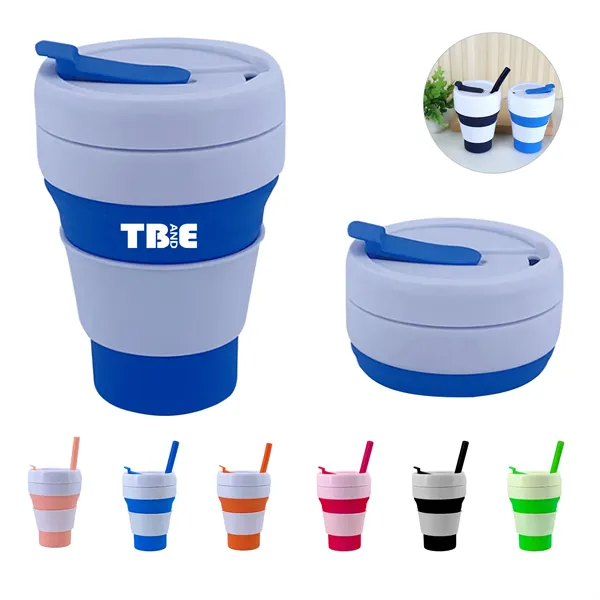 12 OZ Collapsible Silicone Travel Cup with Straw - 12 OZ Collapsible Silicone Travel Cup with Straw - Image 0 of 10