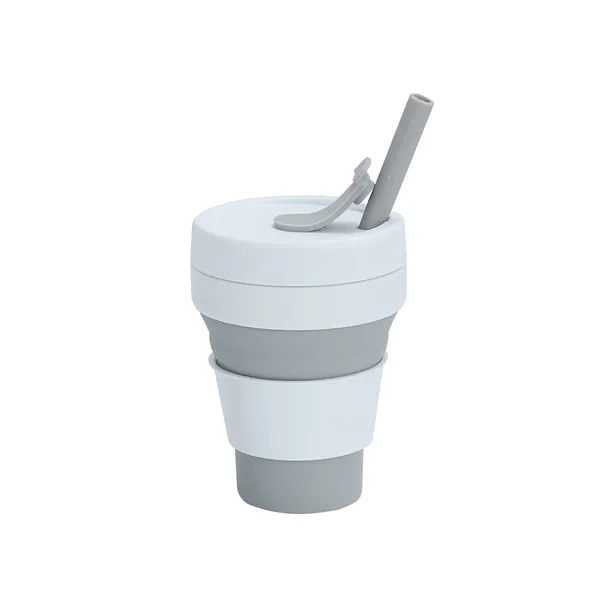 12 OZ Collapsible Silicone Travel Cup with Straw - 12 OZ Collapsible Silicone Travel Cup with Straw - Image 4 of 10