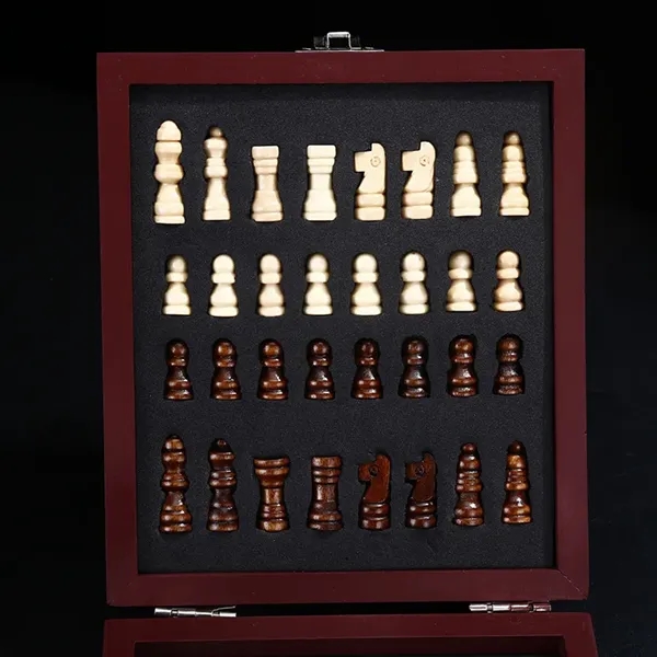 Black Wooden Box Wine Accessories With Chess Set - Black Wooden Box Wine Accessories With Chess Set - Image 1 of 4