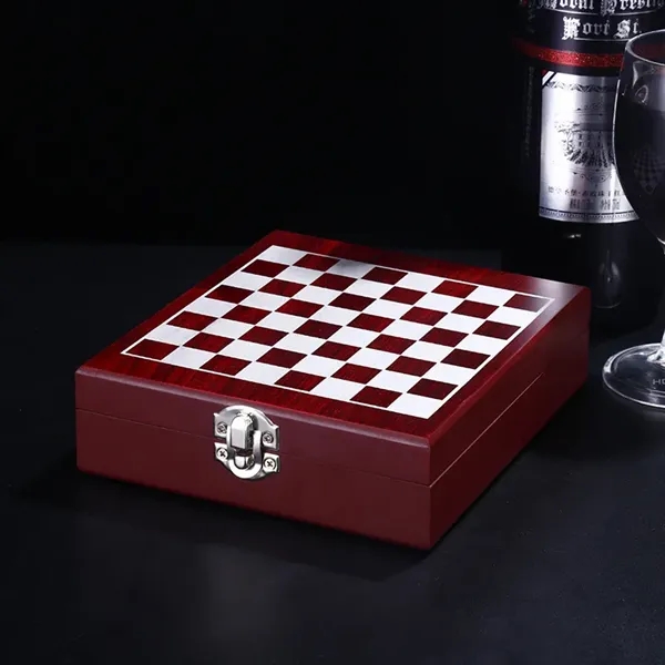 Black Wooden Box Wine Accessories With Chess Set - Black Wooden Box Wine Accessories With Chess Set - Image 4 of 4