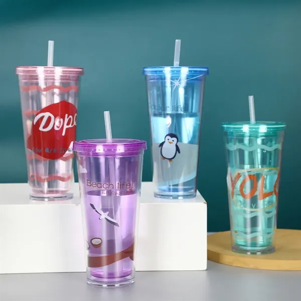 Reusable Water Cups with Lid and Straw - Reusable Water Cups with Lid and Straw - Image 0 of 7