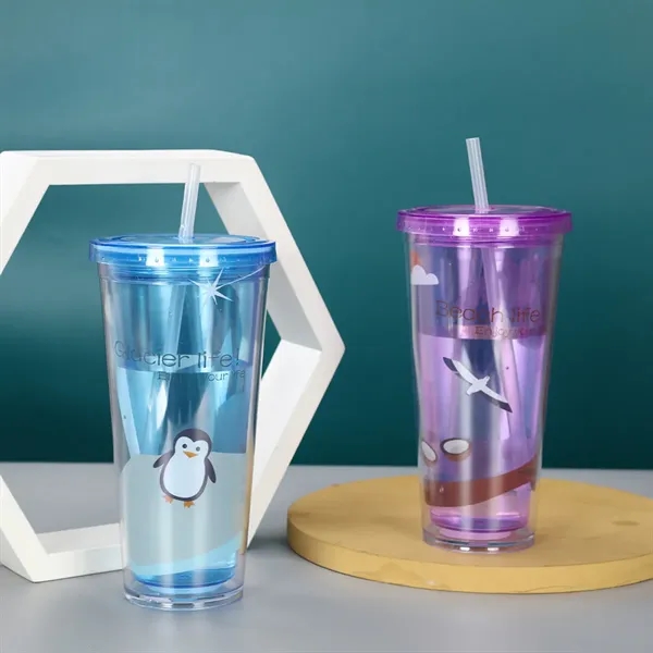 Reusable Water Cups with Lid and Straw - Reusable Water Cups with Lid and Straw - Image 1 of 7