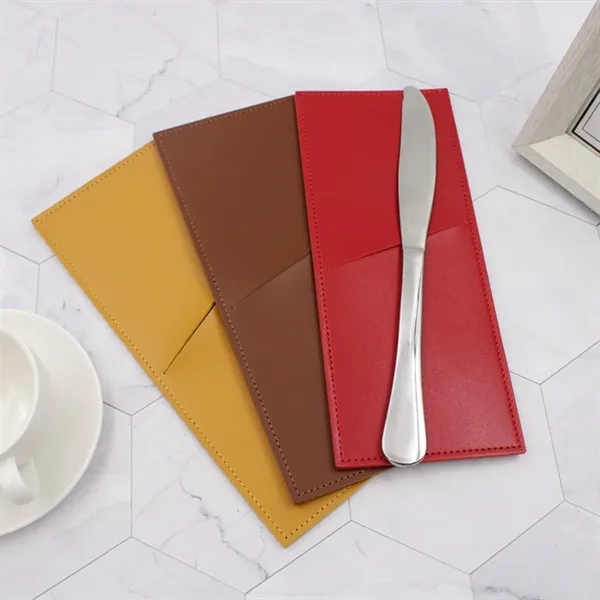 Portable PU Leather Cutlery Bag For Travel And Dining - Portable PU Leather Cutlery Bag For Travel And Dining - Image 3 of 5