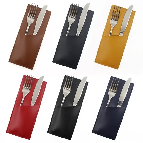 Portable PU Leather Cutlery Bag For Travel And Dining - Portable PU Leather Cutlery Bag For Travel And Dining - Image 5 of 5