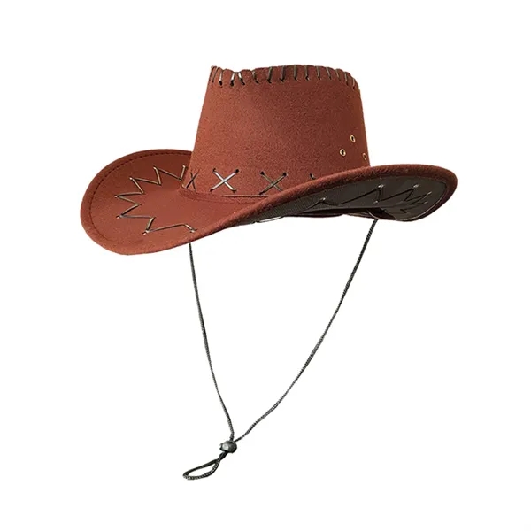 Custom Unisex Faux Felt Cowboy Hat With Cords - Custom Unisex Faux Felt Cowboy Hat With Cords - Image 1 of 2