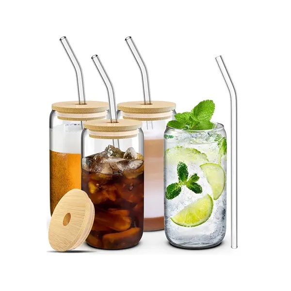 16 Oz. Glass Drink Cup with Straw For Promos - 16 Oz. Glass Drink Cup with Straw For Promos - Image 0 of 1