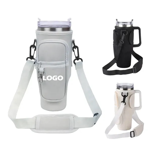 Adjustable Strap 40 Oz. Water Bottle Sleeve with Zip Pocket - Adjustable Strap 40 Oz. Water Bottle Sleeve with Zip Pocket - Image 0 of 2
