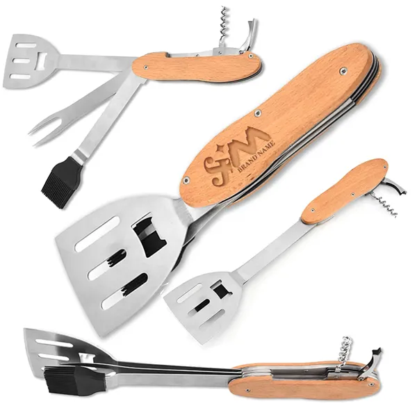 5 In 1 Foldable BBQ Multi Tool Barbecue Grill Accessories - 5 In 1 Foldable BBQ Multi Tool Barbecue Grill Accessories - Image 0 of 6