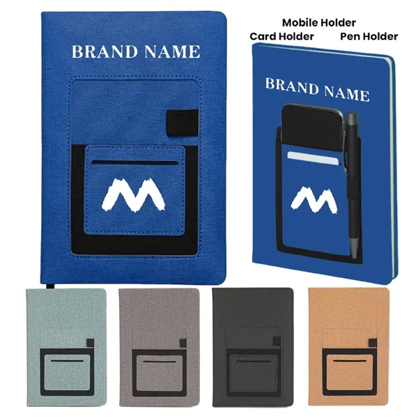 A5 Notebook Journal With Phone Pocket Pen Card Holder - A5 Notebook Journal With Phone Pocket Pen Card Holder - Image 0 of 4