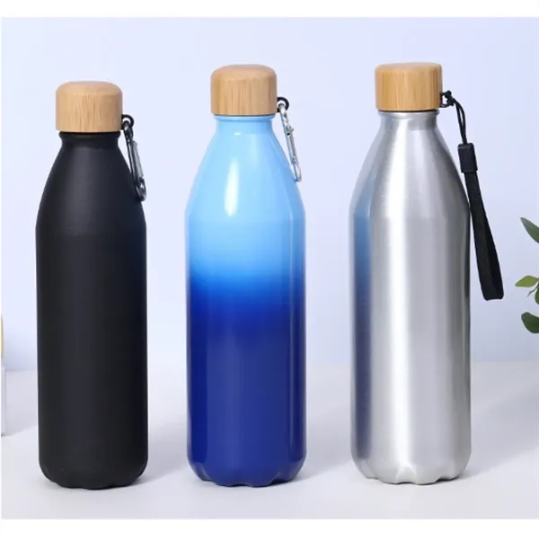 22 Oz. Aluminum  Bike sport Bottle With Bamboo Lid - 22 Oz. Aluminum  Bike sport Bottle With Bamboo Lid - Image 2 of 2