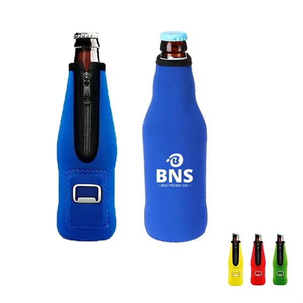 Neoprene Beer Bottle Cooler with Opener - Neoprene Beer Bottle Cooler with Opener - Image 0 of 1