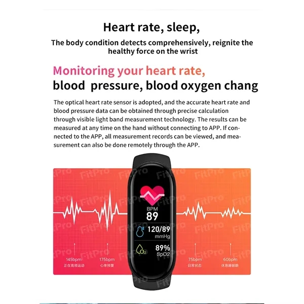 Smart Fitness Wristband - Temp/BP/HR Monitor & Step Counter - Smart Fitness Wristband - Temp/BP/HR Monitor & Step Counter - Image 3 of 4