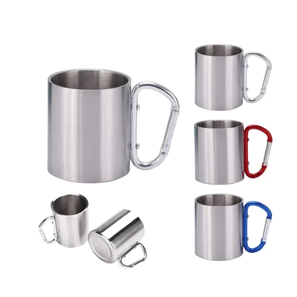10 oz Stainless Steel Coffee Mugs Custom Logo & Carabiner - 10 oz Stainless Steel Coffee Mugs Custom Logo & Carabiner - Image 0 of 4