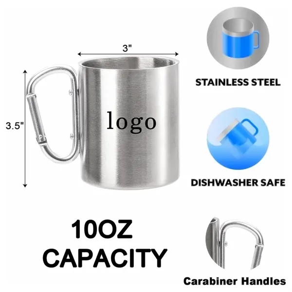 10 oz Stainless Steel Coffee Mugs Custom Logo & Carabiner - 10 oz Stainless Steel Coffee Mugs Custom Logo & Carabiner - Image 1 of 4